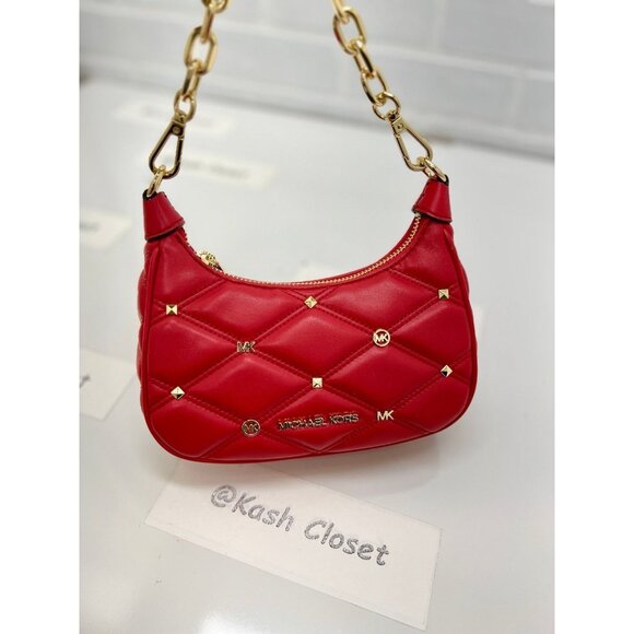 Michael Kors Cora Extra-Small Quilted Shoulder Bag Bright Red - Picture 7 of 11